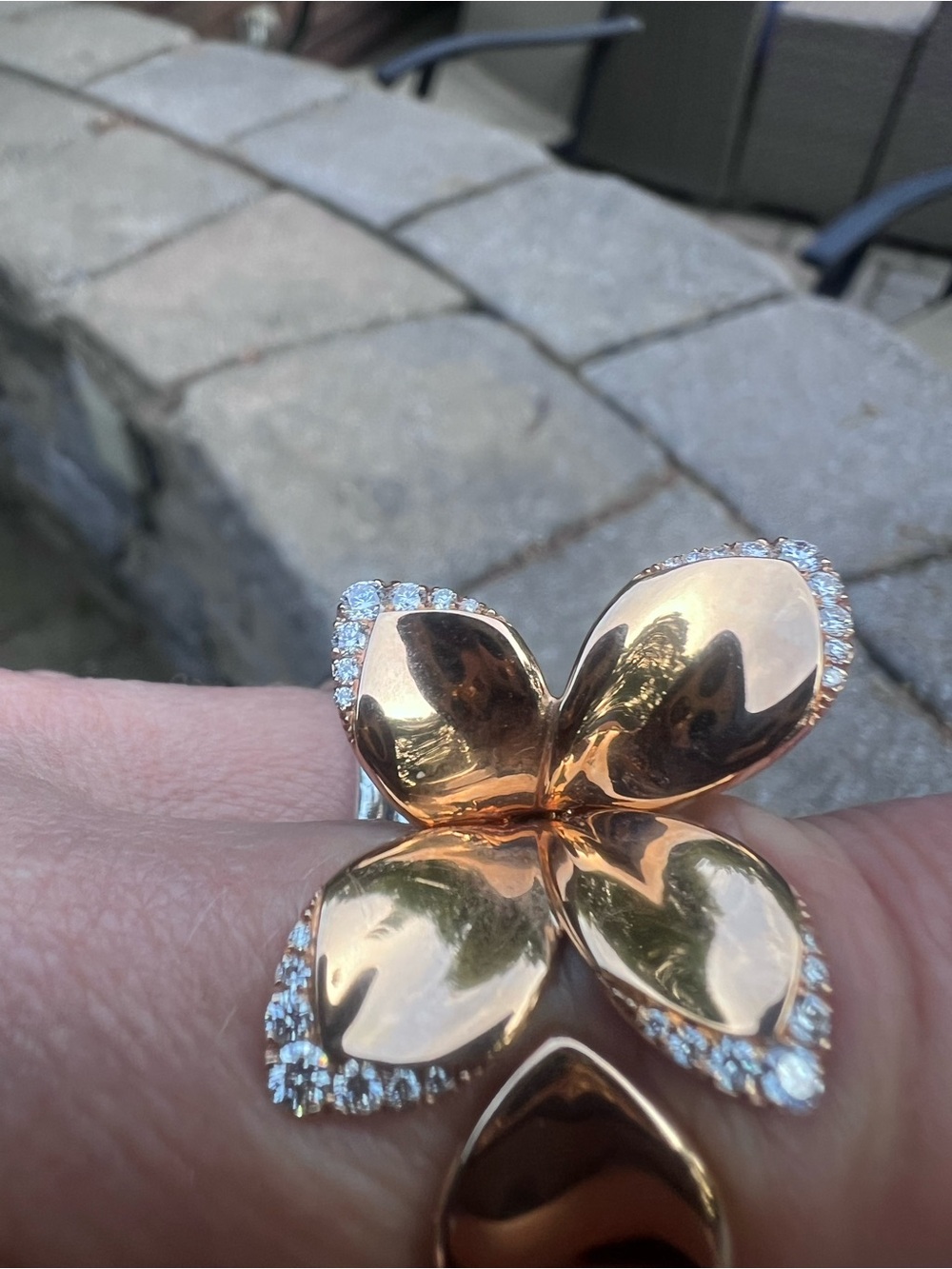 Pasquale Bruni Rose Gold Floral Four-Petal Ring with Pavé
